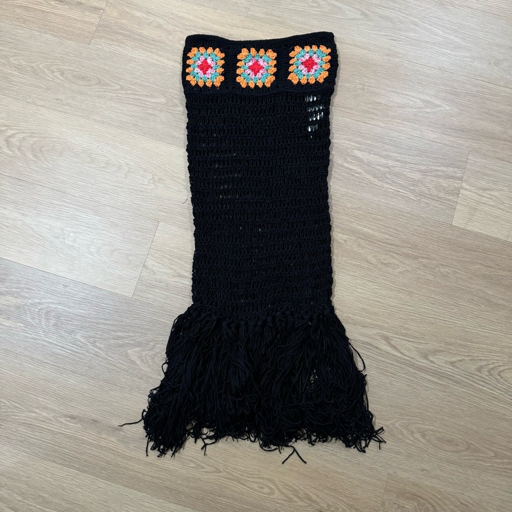 ALANUI Black Crochet Fringe Skirt with Colorful Accents - Xs/S - Picture 3 of 7